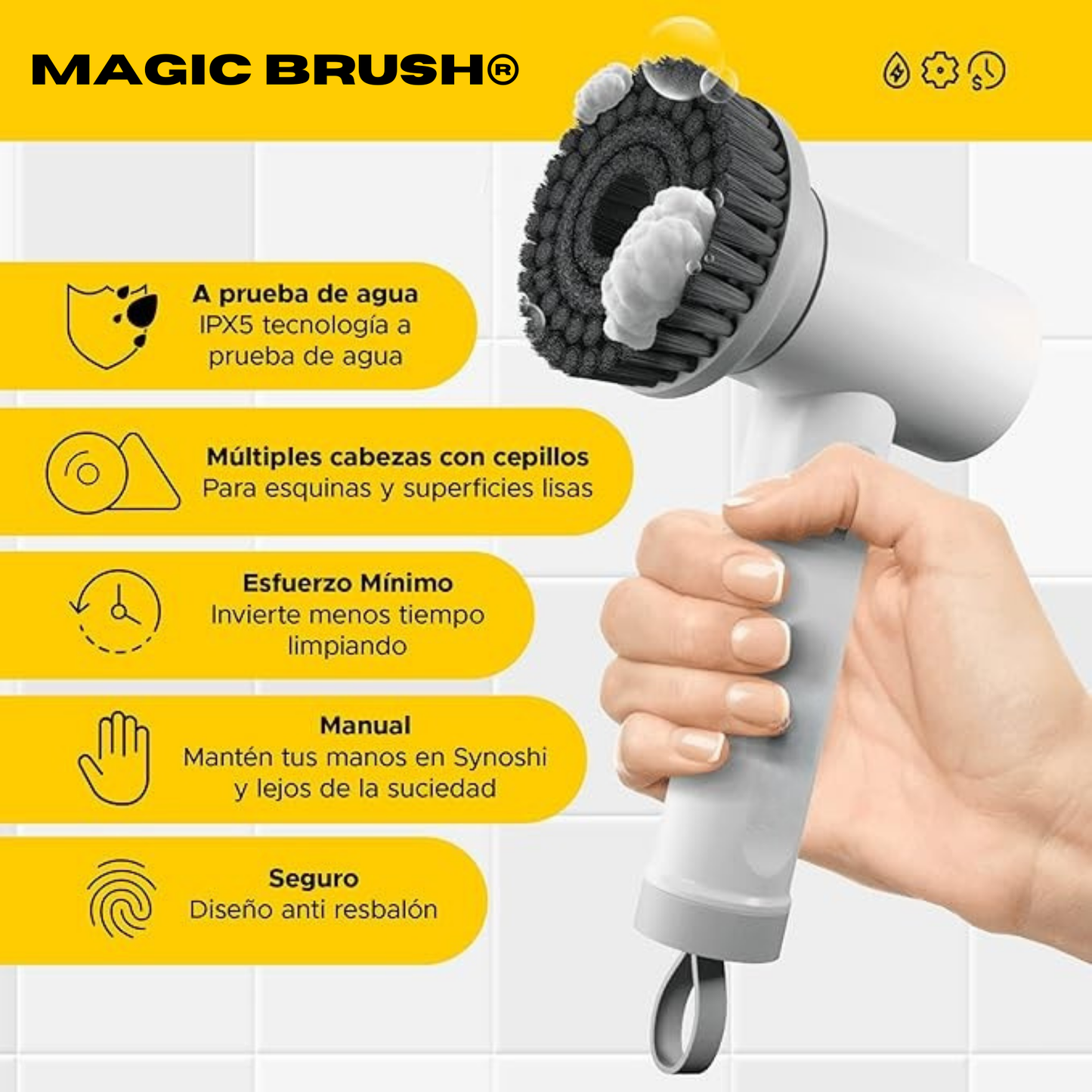 Magic Brush®️ Cepillo Electrico de limpieza con cabezales