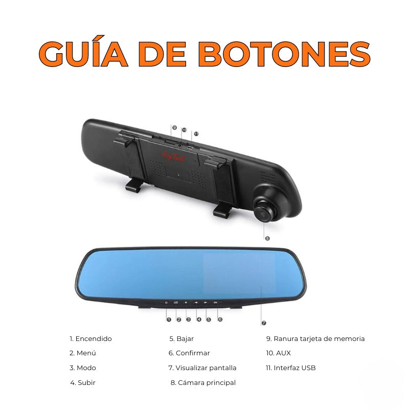 Espejo Retrovisor con Doble Cámara Full HD