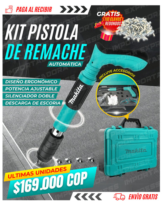 KIT PISTOLA DE REMACHE MAKITA | 200 CLAVOS | KIT COMPLETO + OBSEQUIO