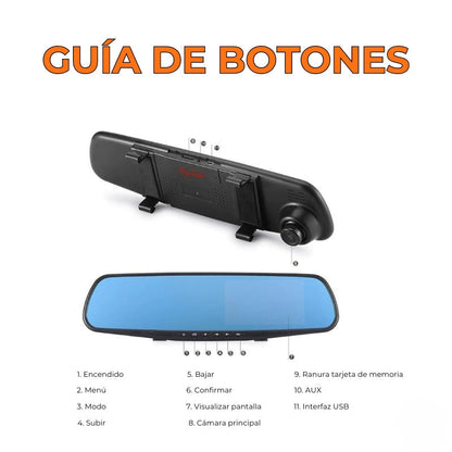 Espejo Retrovisor con Doble Cámara Full HD