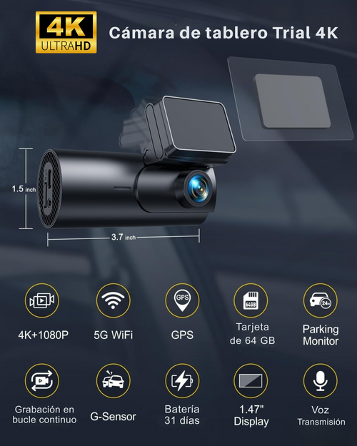 Cámara Coche de Vigilancia |  3 Cámaras en 1 | Delantera | Trasera | 360ª