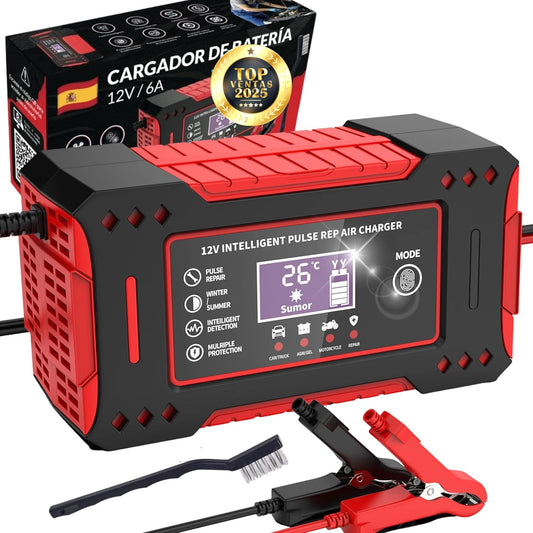 CarSolutions© Cargador Baterias Coche 12V6A | Cargador De Batería Carro/Moto con Función Inteligente