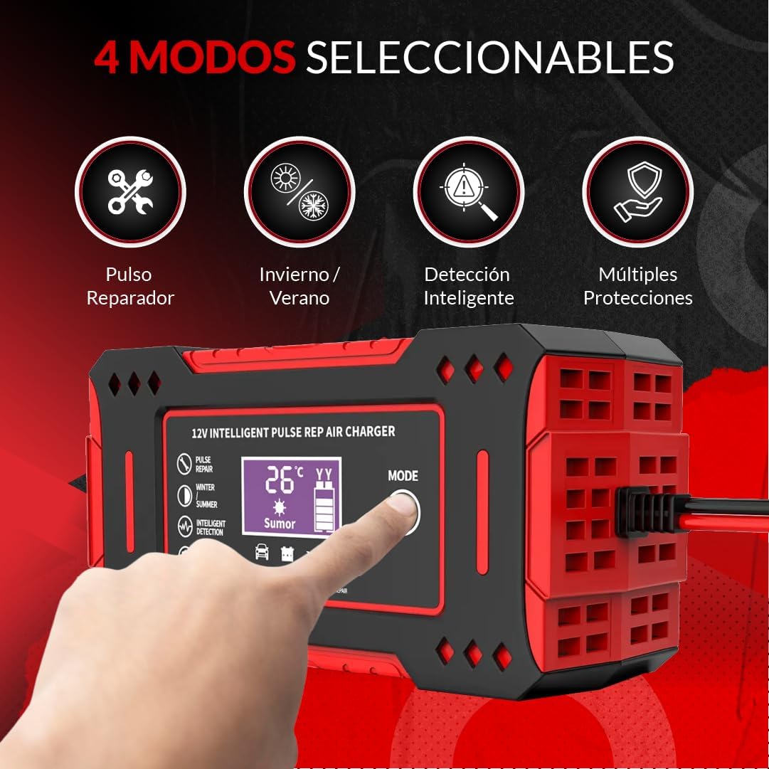 CarSolutions© Cargador Baterias Coche 12V6A | Cargador De Batería Carro/Moto con Función Inteligente