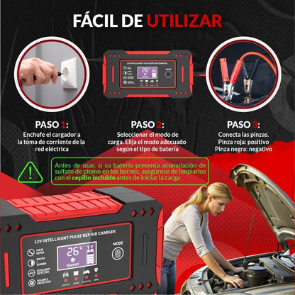 CarSolutions© Cargador Baterias Coche 12V6A | Cargador De Batería Carro/Moto con Función Inteligente