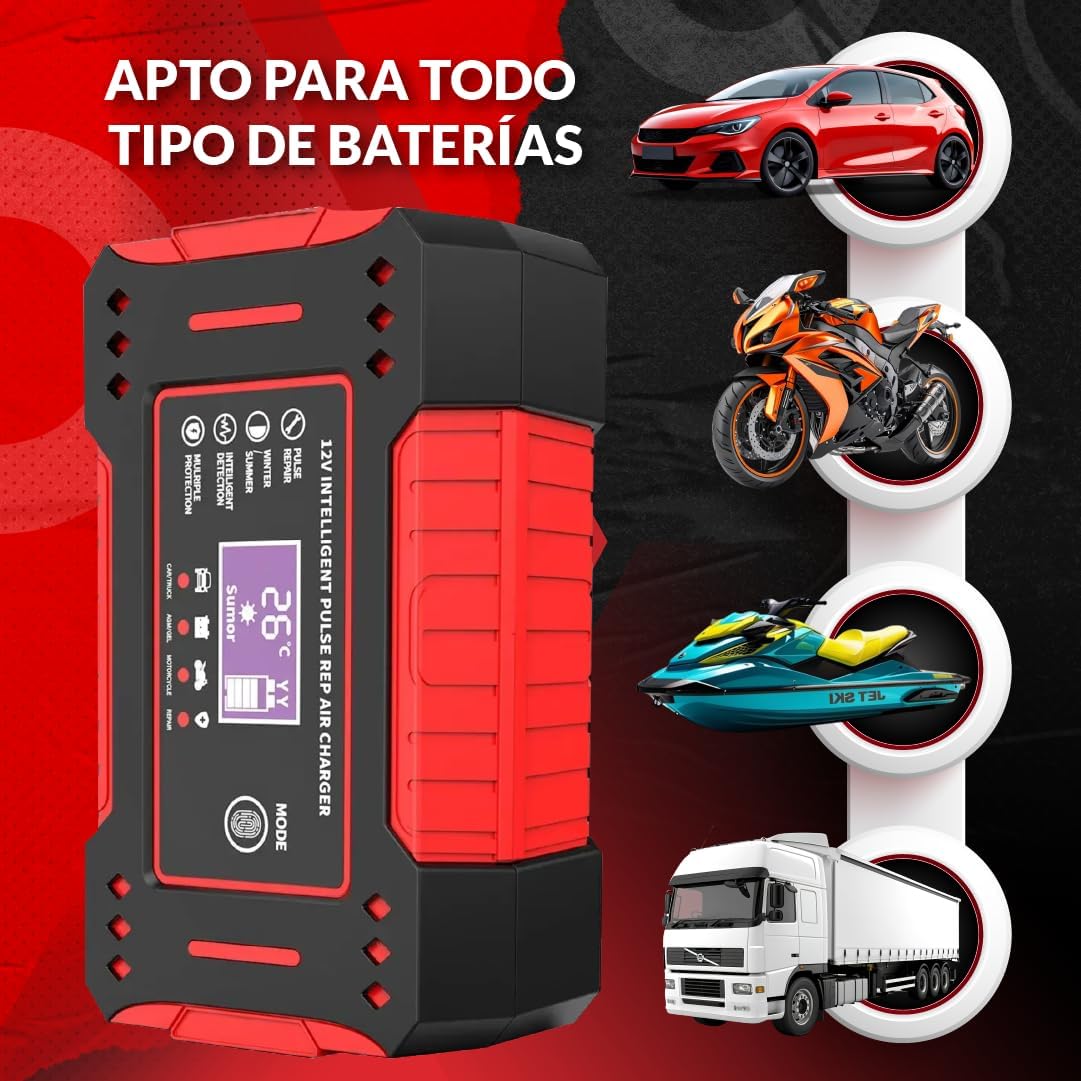 CarSolutions© Cargador Baterias Coche 12V6A | Cargador De Batería Carro/Moto con Función Inteligente