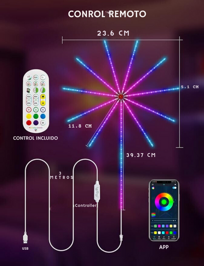 LUCES LED FUEGOS ARTIFICIALES Y SENSOR DE MUSICA