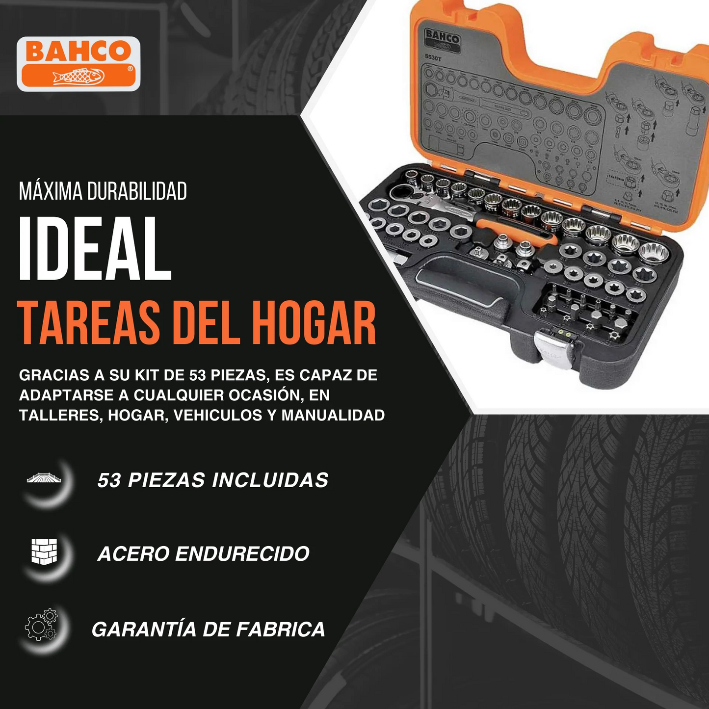 🔧 Bahco S530T – Juego de Llaves de Vaso Pass Through (53 piezas)