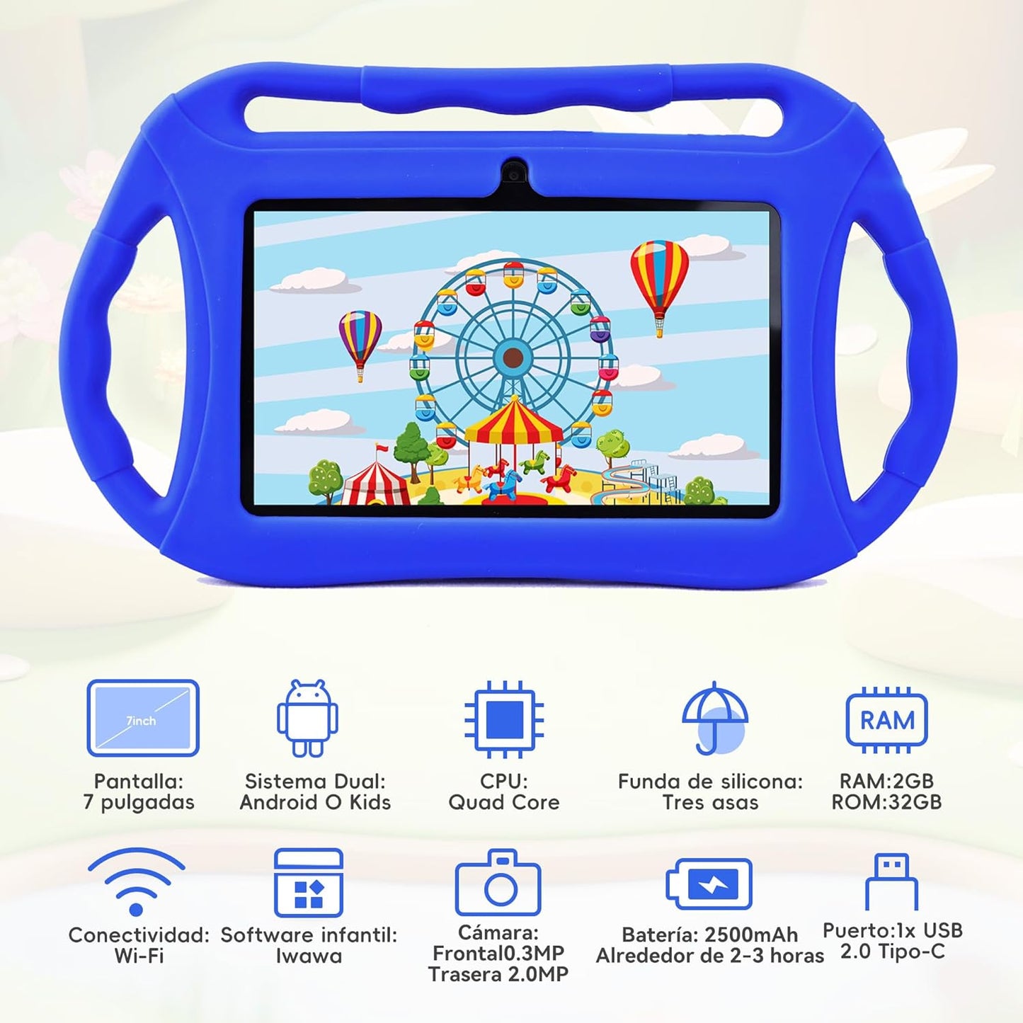 Android Tablet para niños, 7 Pulgadas HD Tablet Infantil, 2GB RAM 32GB ROM, WiFi