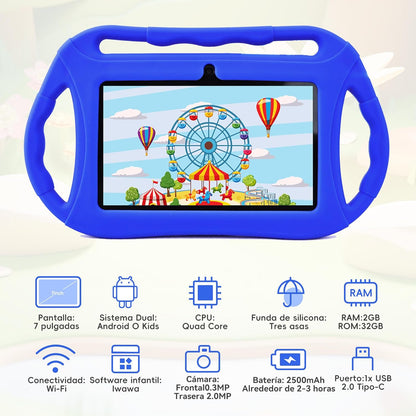 Android Tablet para niños, 7 Pulgadas HD Tablet Infantil, 2GB RAM 32GB ROM, WiFi