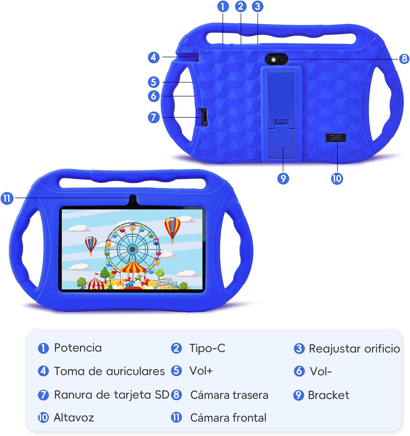 Android Tablet para niños, 7 Pulgadas HD Tablet Infantil, 2GB RAM 32GB ROM, WiFi