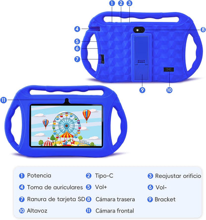 Android Tablet para niños, 7 Pulgadas HD Tablet Infantil, 2GB RAM 32GB ROM, WiFi